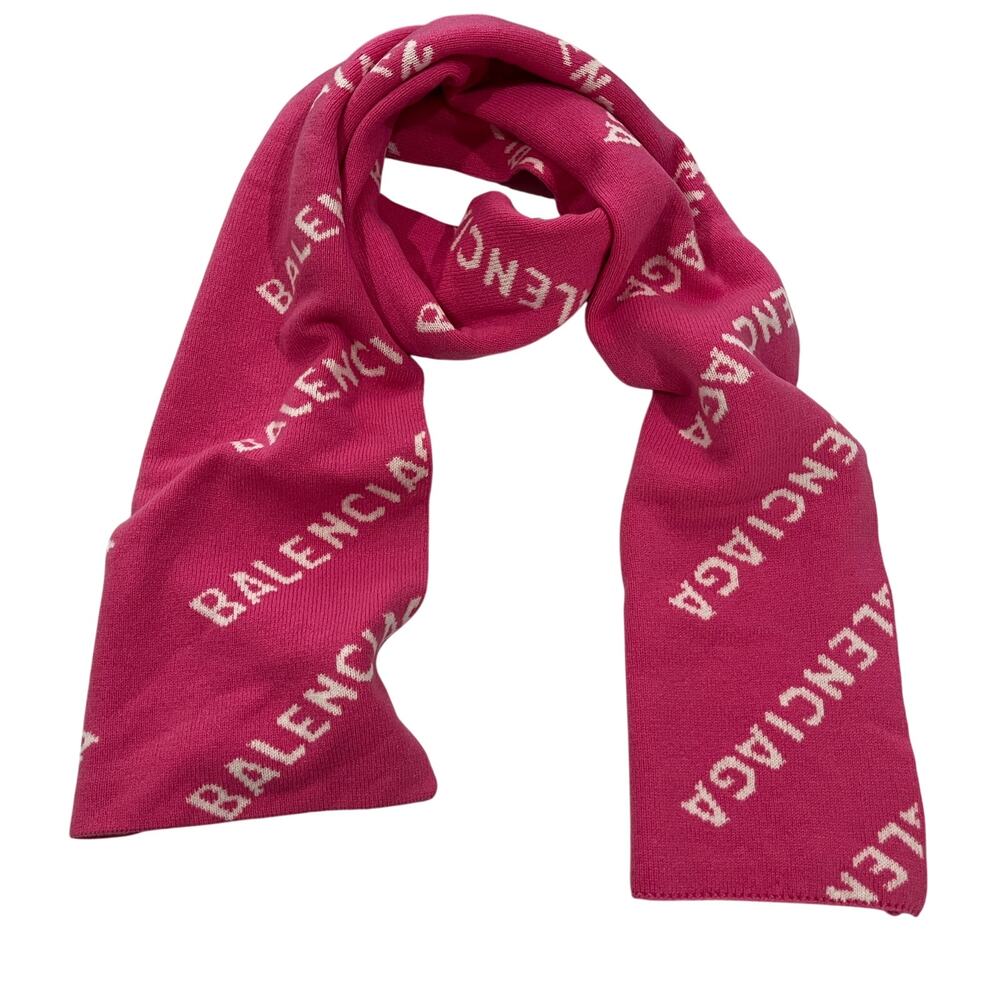 15-79(2) BALENCIAGA 100% Wool All Over Logo Scarf Reversible 88"Lx15"W